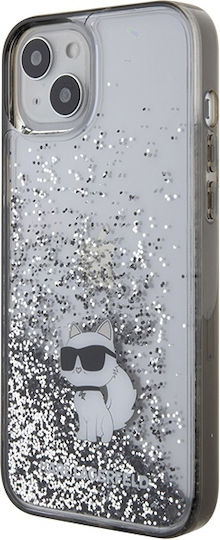 Karl Lagerfeld Liquid Glitter Choupette Umschlag Rückseite Kunststoff Transparent (iPhone 15 Plus / 16 Plus)