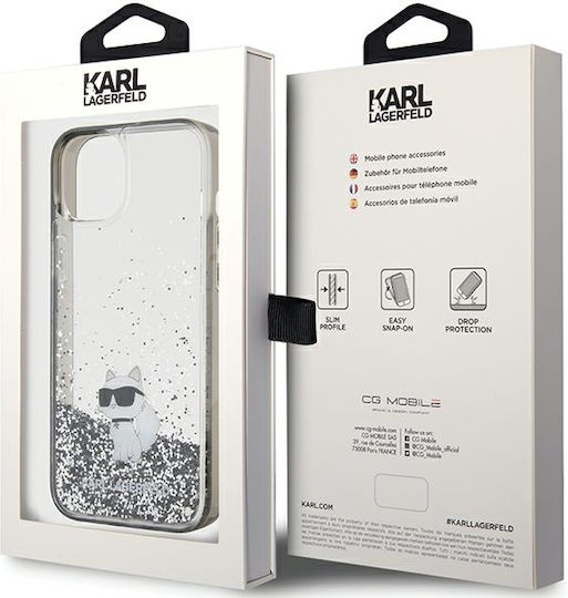 Karl Lagerfeld Liquid Glitter Choupette Umschlag Rückseite Kunststoff Transparent (iPhone 15 Plus / 16 Plus)