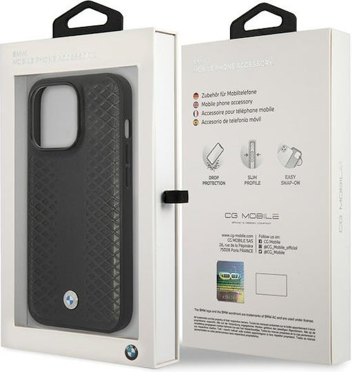 BMW Diamond Pattern Umschlag Rückseite Leder Schwarz (iPhone 14 Pro)