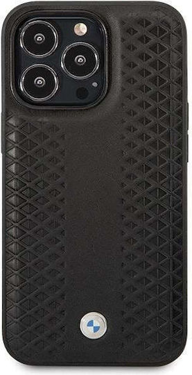 BMW Diamond Pattern Umschlag Rückseite Leder Schwarz (iPhone 14 Pro)