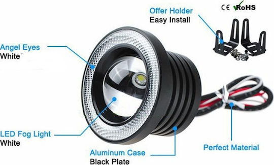 Roundς Foglights Car LED Universal 12V 10W 6.4cm with White Lighting 1pcs