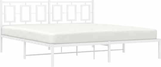 Pat King Size Metalic Alb Cu Plăci Pentru Saltea 183x213cm