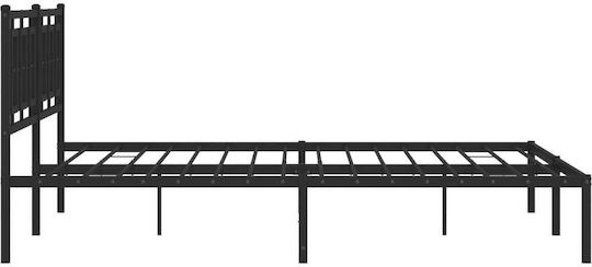 Метално Легло Кинг Сайз Черно с Дъски за Матрак 193x203см