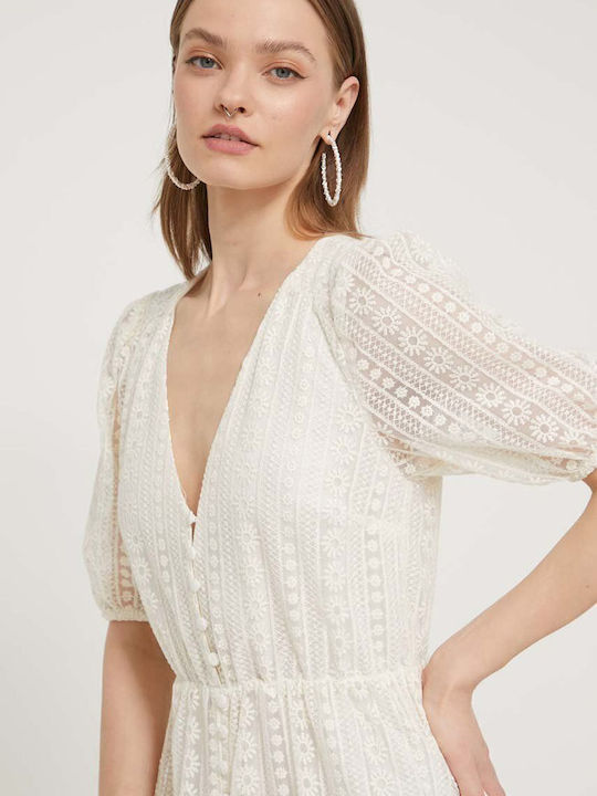 Maxi Shirt Dress Dress with Ruffle Ecru