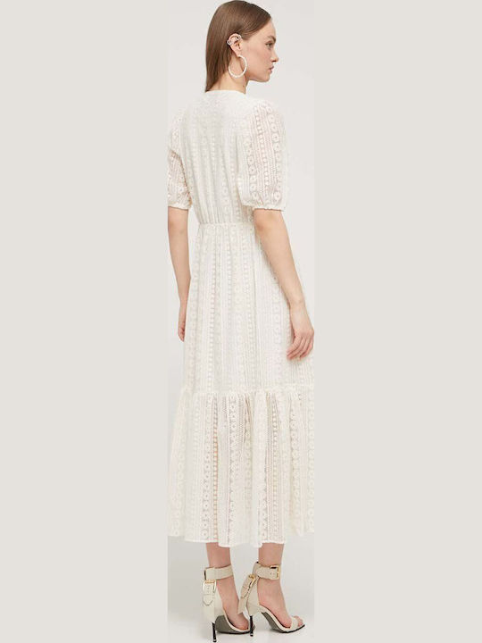 Maxi Shirt Dress Dress with Ruffle Ecru