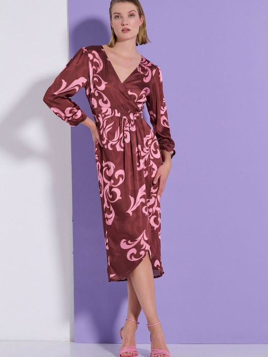 Matis Fashion Midi Rochie de Seară Rochie cu cămașă Satin Înfășurați Maro