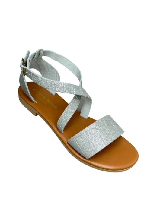 Smart Steps Leather Women's Flat Sandals in Silver Color