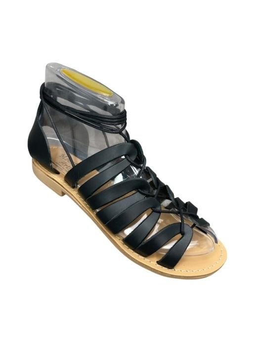 Smart Steps Leather Women's Flat Sandals in Black Color