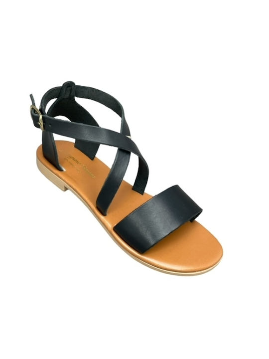 Smart Steps Leather Women's Flat Sandals in Black Color