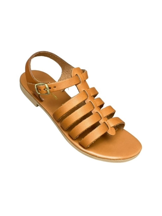 Smart Steps Leather Women's Flat Sandals in Tabac Brown Color