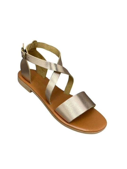 Smart Steps Leder Damen Flache Sandalen in Gold Farbe