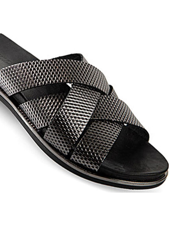Leather Women's Flat Sandals in Gray Color