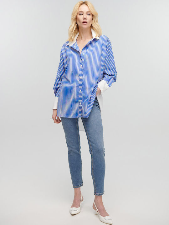 Milla Women's Striped Long Sleeve Shirt Σκούρο Μπλε-λευκό