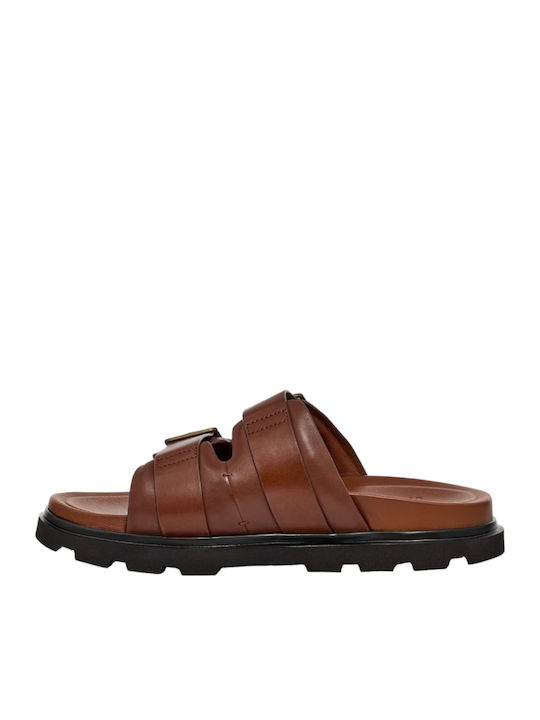 Buckle Leder Herrensandalen in Tabac Braun Farbe