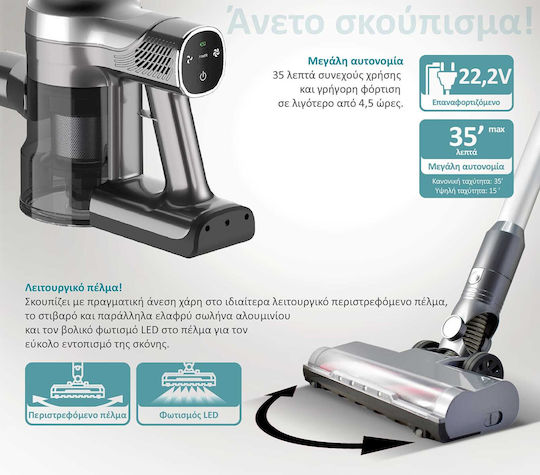 Bruno Rechargeable 2 in 1 Stick & Handheld Vacuum 22.2V Silver BRN-0160