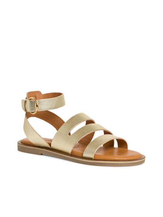 Tamaris Leather Women's Flat Sandals Light Gold