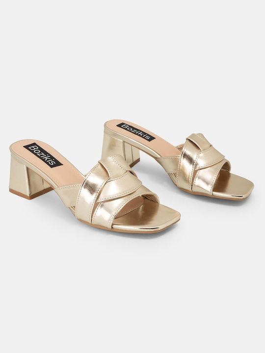 Bozikis Leder Mules mit Chunky Absatz in Gold Farbe