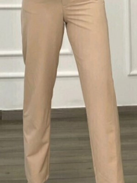 Women's Fabric Trousers Straight Line Beige