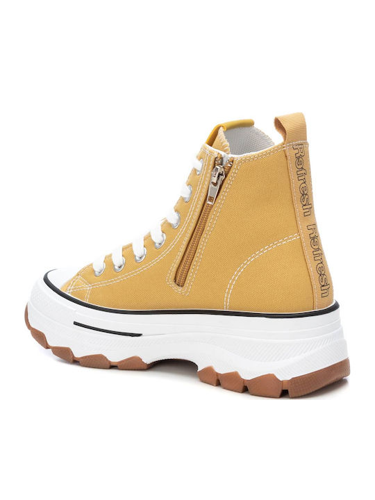 Vegan Γυναικεία Flatforms Μποτάκια Κίτρινο
