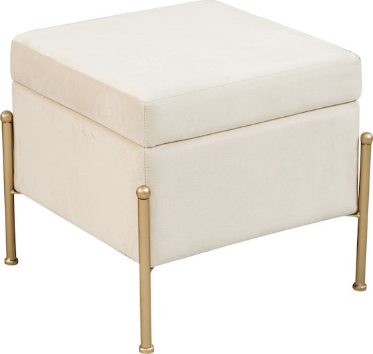 Stool For Living Room With Storage Space Upholstered with Velvet Panton Cream-gold 40x40x36.5cm
