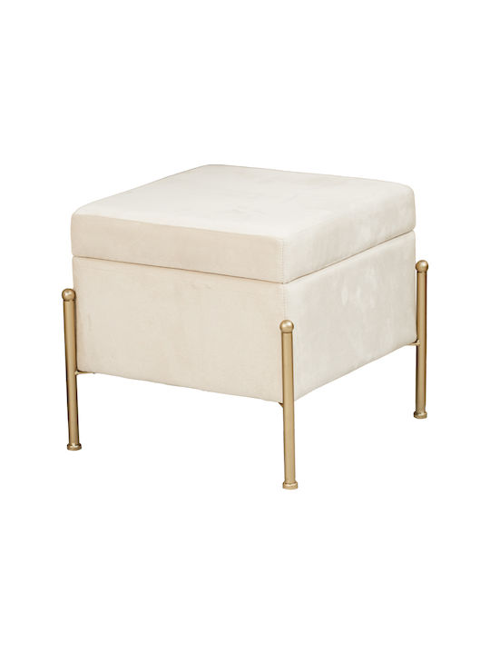 Stool For Living Room With Storage Space Upholstered with Velvet Panton Cream-gold 40x40x36.5cm