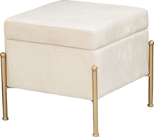 Stool For Living Room With Storage Space Upholstered with Velvet Panton Cream-gold 40x40x36.5cm