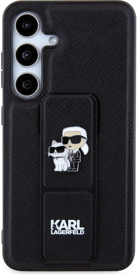 Karl Lagerfeld Gripstand Saffiano Karl&choupette Pins Back Cover Plastic Black (Galaxy S24+)