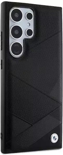 BMW Signature Leather Crossing Lines Pattern Umschlag Rückseite Leder Schwarz (Galaxy S24 Ultra)