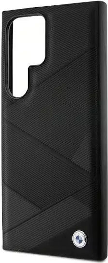 BMW Signature Leather Crossing Lines Pattern Umschlag Rückseite Leder Schwarz (Galaxy S24 Ultra)