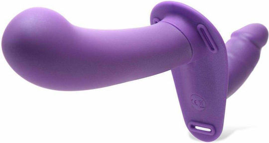 Strap U Harness με Διπλό Dildo και Δόνηση σε Μωβ Χρώμα