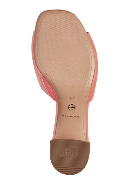 Leather Mules with Chunky Low Heel in Orange Color