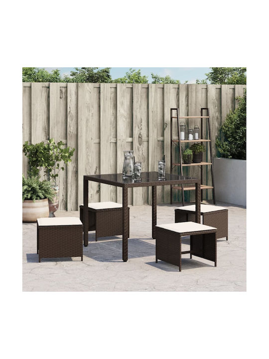 Garden Stool Cube Outdoor Rattan with Cushion Brown 4 Pieces 41x41x36cm
