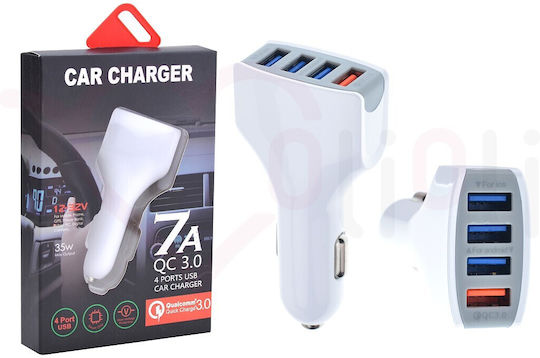 Auto-Ladegerät 35W 7A mit Anschlüssen: 4xUSB Weiß Farbe