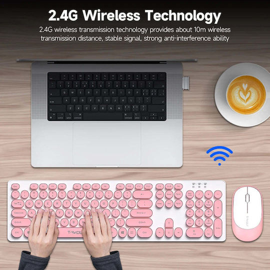 Fără fir Bluetooth Set tastatură și mouse Engleză US Roz