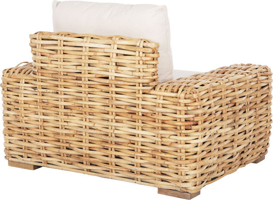 Fotoliu de exterior Lemn Natural-white cu pernă 110x88x70cm