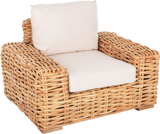 Fotoliu de exterior Lemn Natural-white cu pernă 110x88x70cm