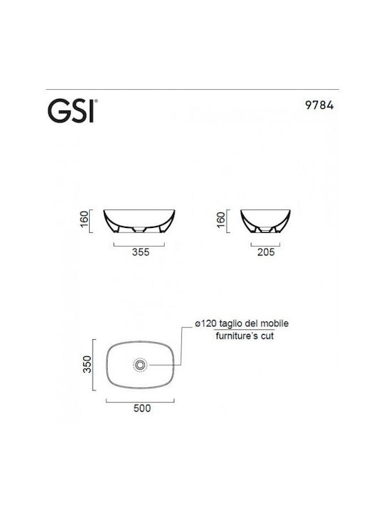 GSI Vessel Sink Porcelain 50x35x16cm Agave