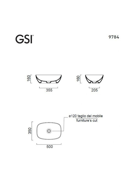 GSI Επικαθήμενος Νιπτήρας Πορσελάνης 50x35cm Tortora