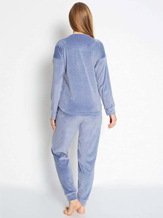 PJM Winter Women's Pyjama Set Velvet Light Blue