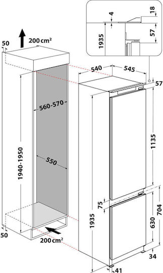 Whirlpool Εντοιχιζόμενος Ψυγειοκαταψύκτης 306lt Υ193.5xΠ54xΒ54.5εκ. Λευκός ART 9811 SF2