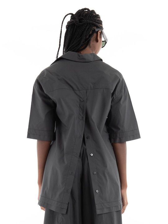 Black & Black Women's Short Sleeve Shirt Dark Grey