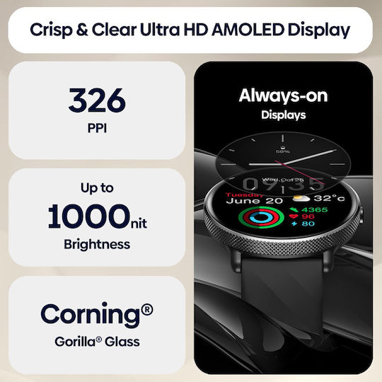 Zeblaze GTR 3 Pro Stainless Steel 45mm Smartwatch με Παλμογράφο (Μαύρο)