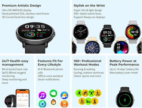 Zeblaze GTR 3 Pro Stainless Steel 45mm Smartwatch με Παλμογράφο (Μαύρο)
