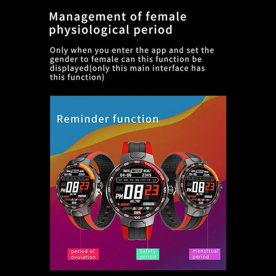 Aoke E15 44mm Smartwatch with Heart Rate Monitor (Black Case / Black-Orange Silicone Strap)