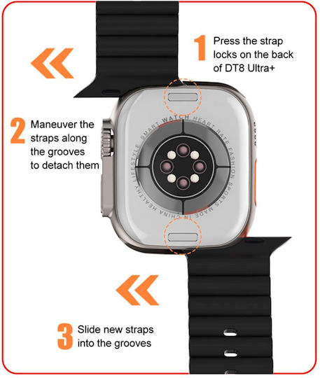NO.1 DT8 Ultra+ Smartwatch με Παλμογράφο (Πορτοκαλί)
