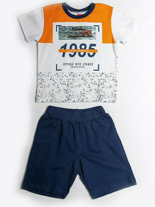 Joyce Kids Set with Shorts Summer 2pcs White/Orange Σετ Βερμούδα με Μακό Μπλουζάκι 'Always Winning'