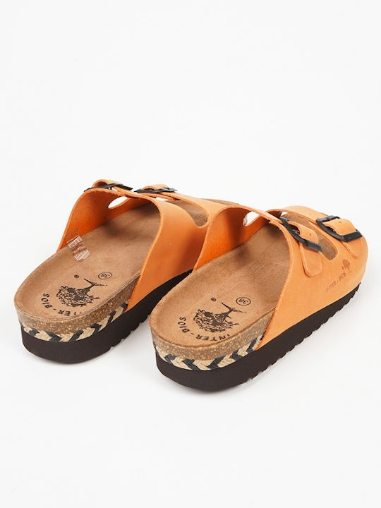 Leather Women's Flat Sandals in Orange Color