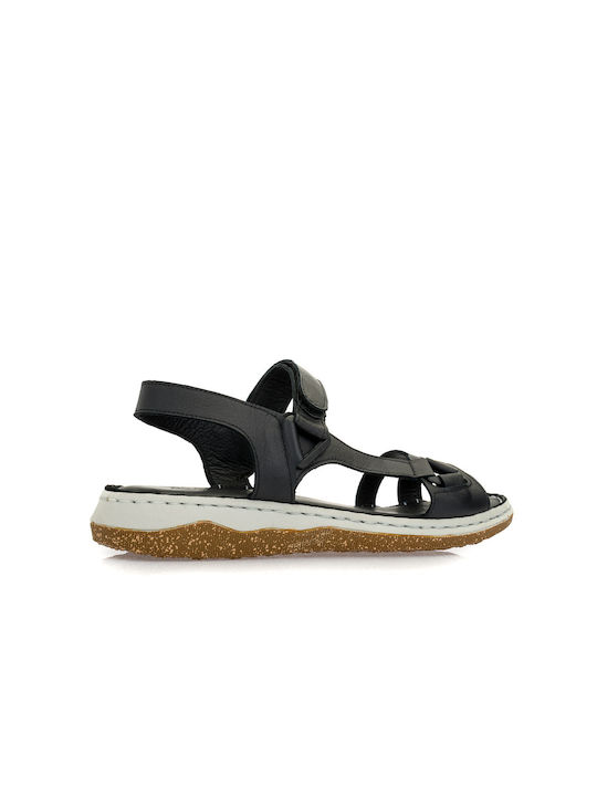 Manlisa Leather Women's Flat Sandals Anatomic in Black Color