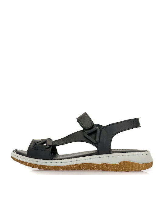 Leather Women's Flat Sandals Anatomic in Black Color