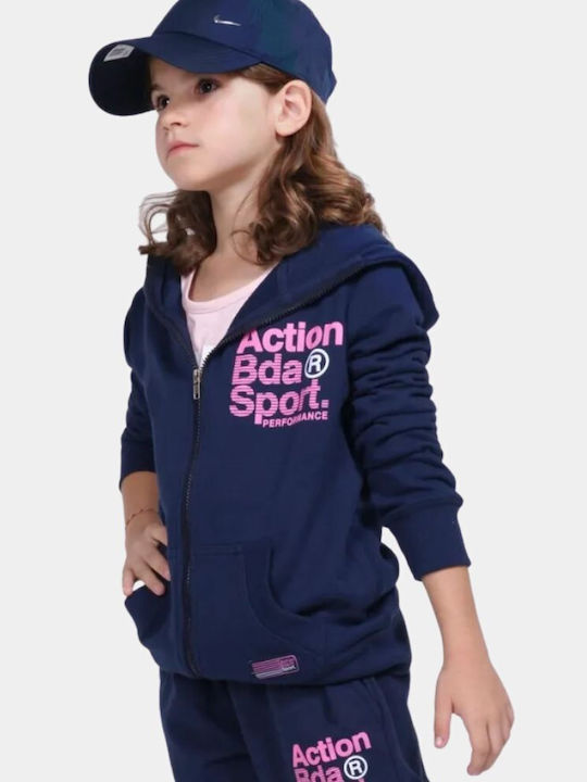 Body Action Athletic Kids Cardigan Sweatshirts Hooded Navy Blue